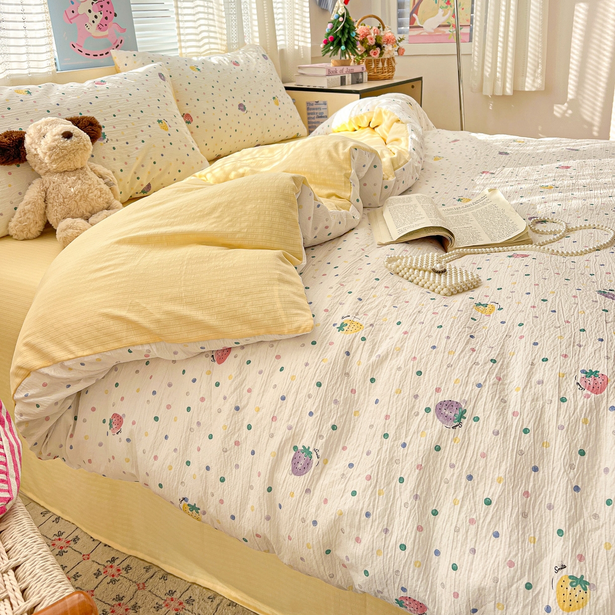 91家纺网 家纺一手货源 找家纺 王朝国际 2026新款A类彩竺棉印花四件套 芝士莓莓