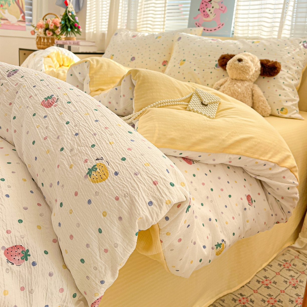 91家纺网 家纺一手货源 找家纺 王朝国际 2026新款A类彩竺棉印花四件套 芝士莓莓