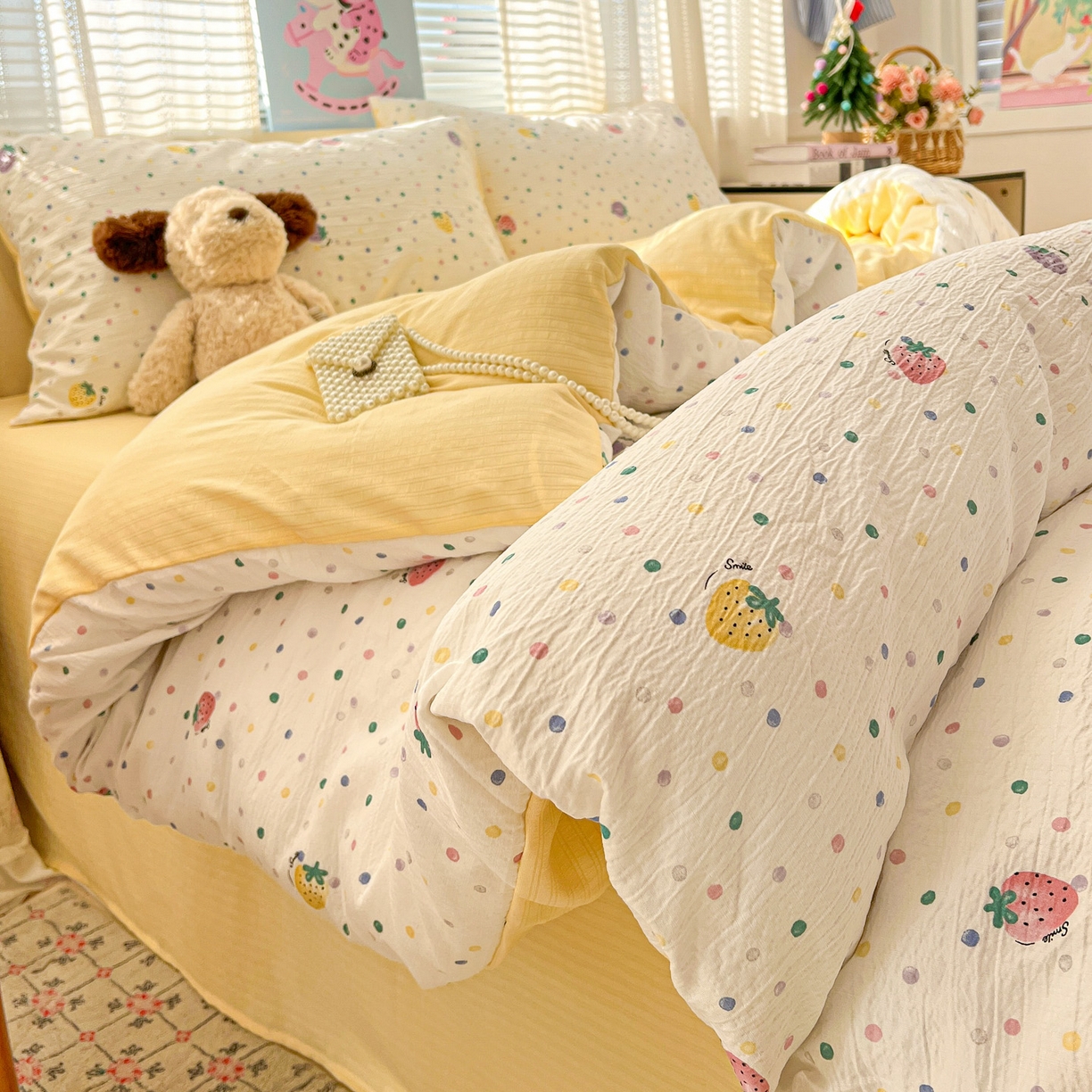 91家纺网 家纺一手货源 找家纺 王朝国际 2026新款A类彩竺棉印花四件套 芝士莓莓