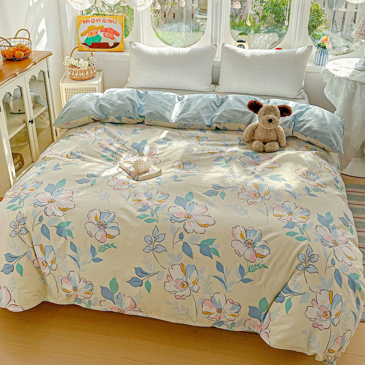 91家纺网 家纺一手货源 找家纺 恩泽家纺 2026新款13372ins全棉印花四件套单品系列-单被套 叶玲珑