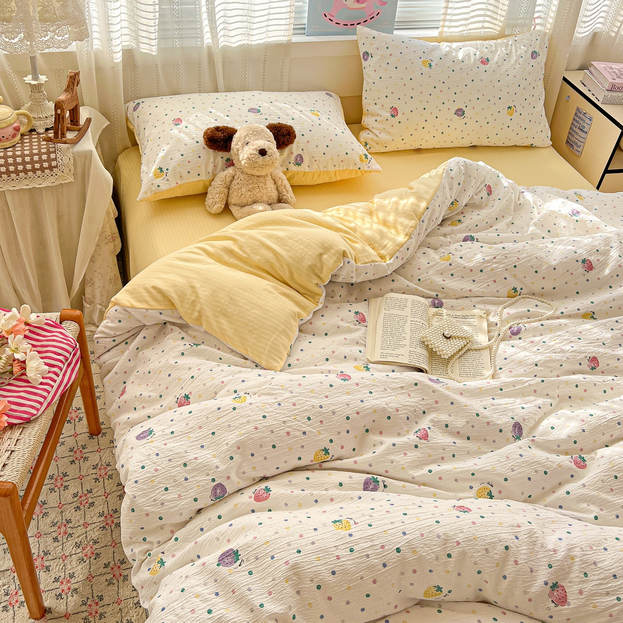 91家纺网 家纺一手货源 找家纺 王朝国际 2026新款A类彩竺棉印花四件套 芝士莓莓