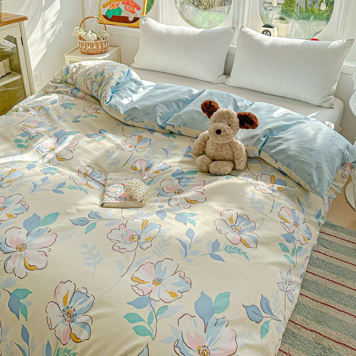 91家纺网 家纺一手货源 找家纺 恩泽家纺 2026新款13372ins全棉印花四件套单品系列-单被套 叶玲珑