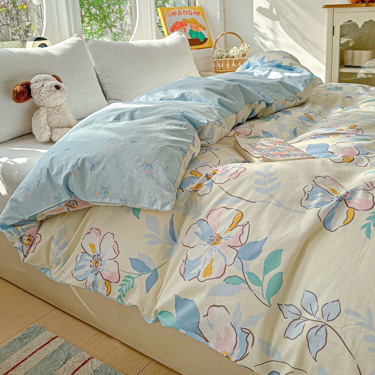 91家纺网 家纺一手货源 找家纺 恩泽家纺 2026新款13372ins全棉印花四件套单品系列-单被套 叶玲珑