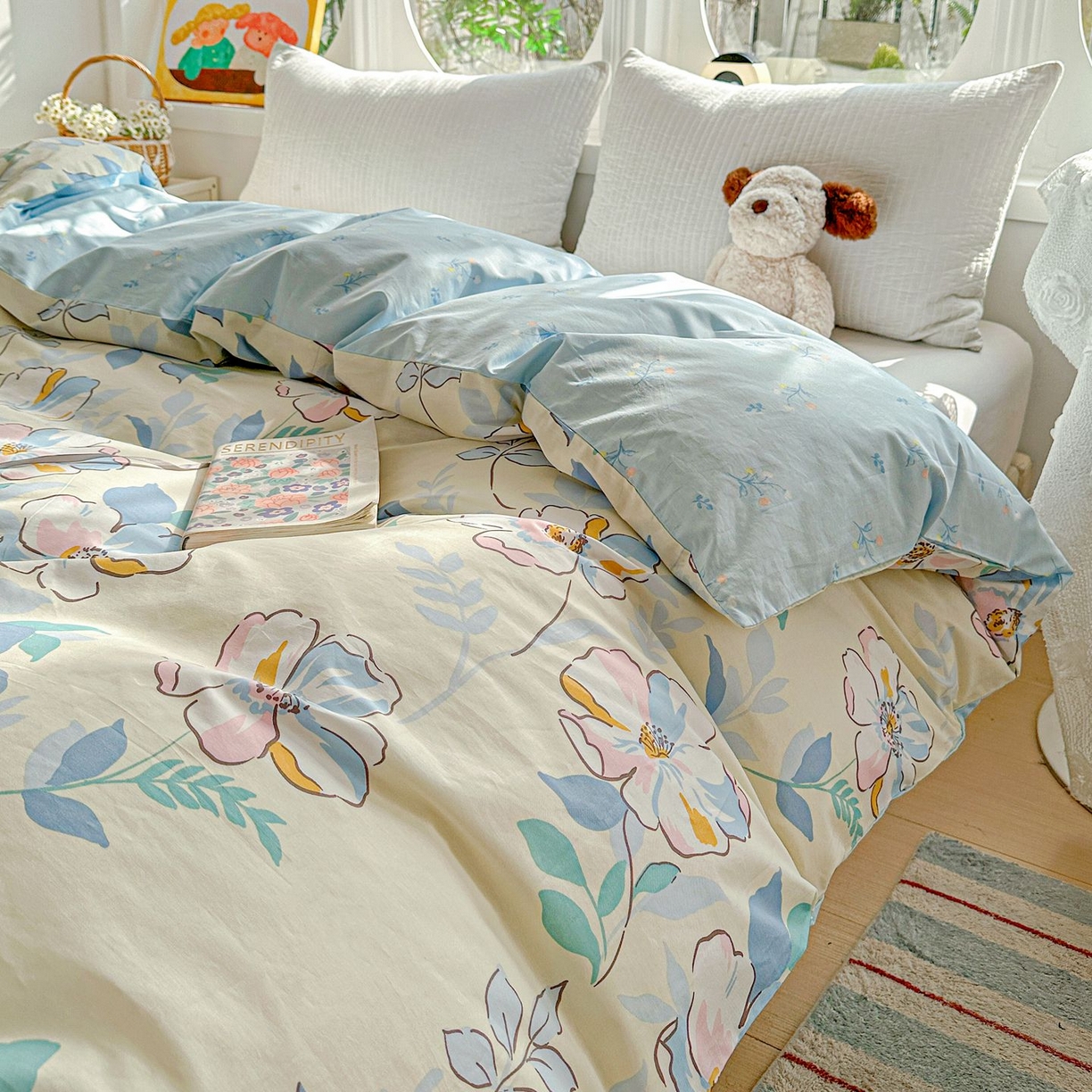 91家纺网 家纺一手货源 找家纺 恩泽家纺 2026新款13372ins全棉印花四件套单品系列-单被套 叶玲珑