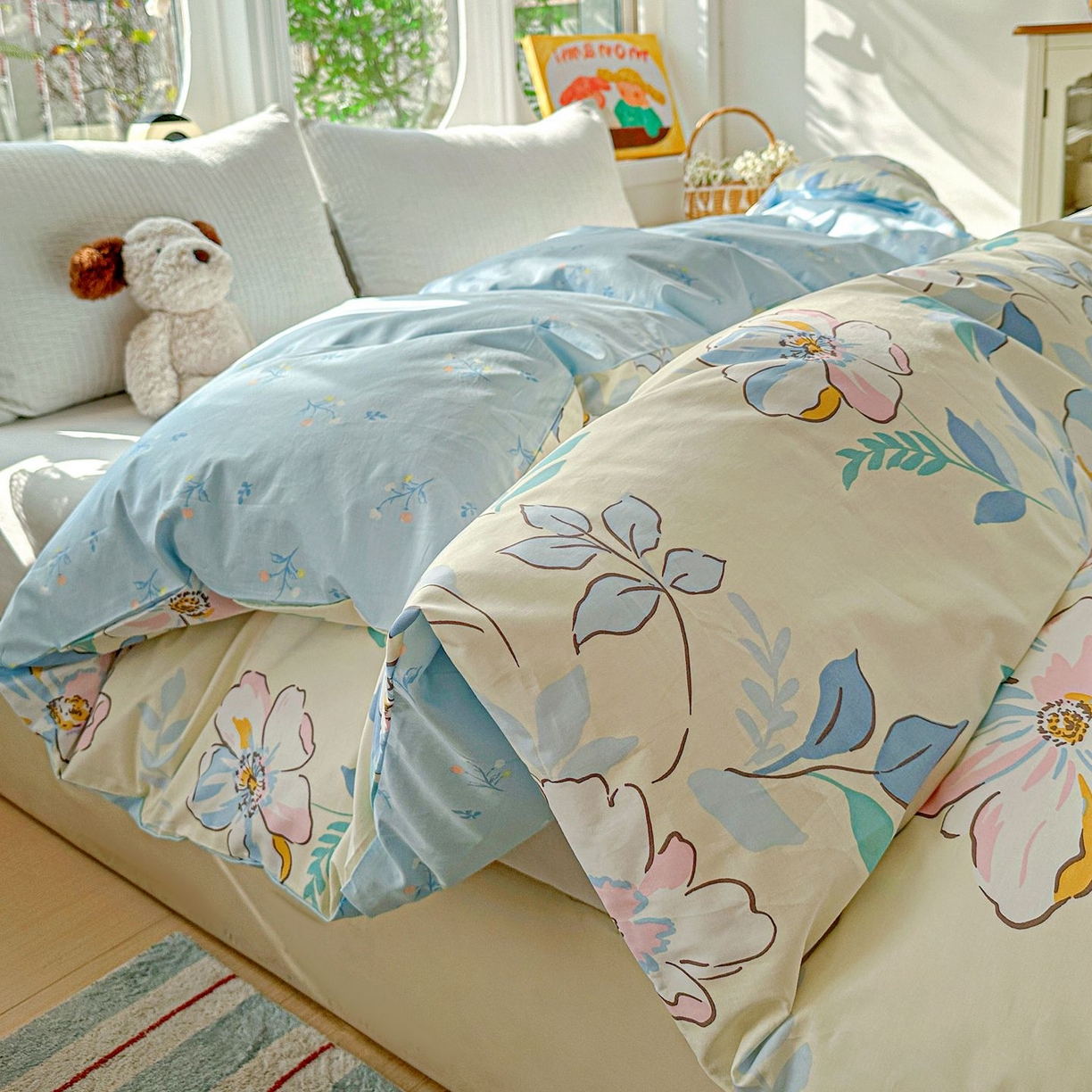 91家纺网 家纺一手货源 找家纺 恩泽家纺 2026新款13372ins全棉印花四件套单品系列-单被套 叶玲珑