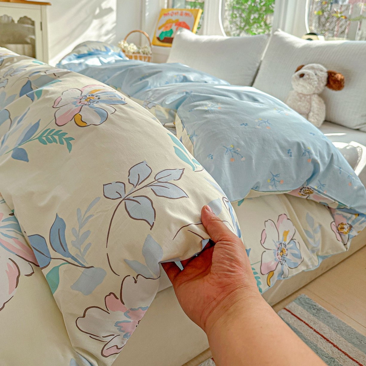 91家纺网 家纺一手货源 找家纺 恩泽家纺 2026新款13372ins全棉印花四件套单品系列-单被套 叶玲珑