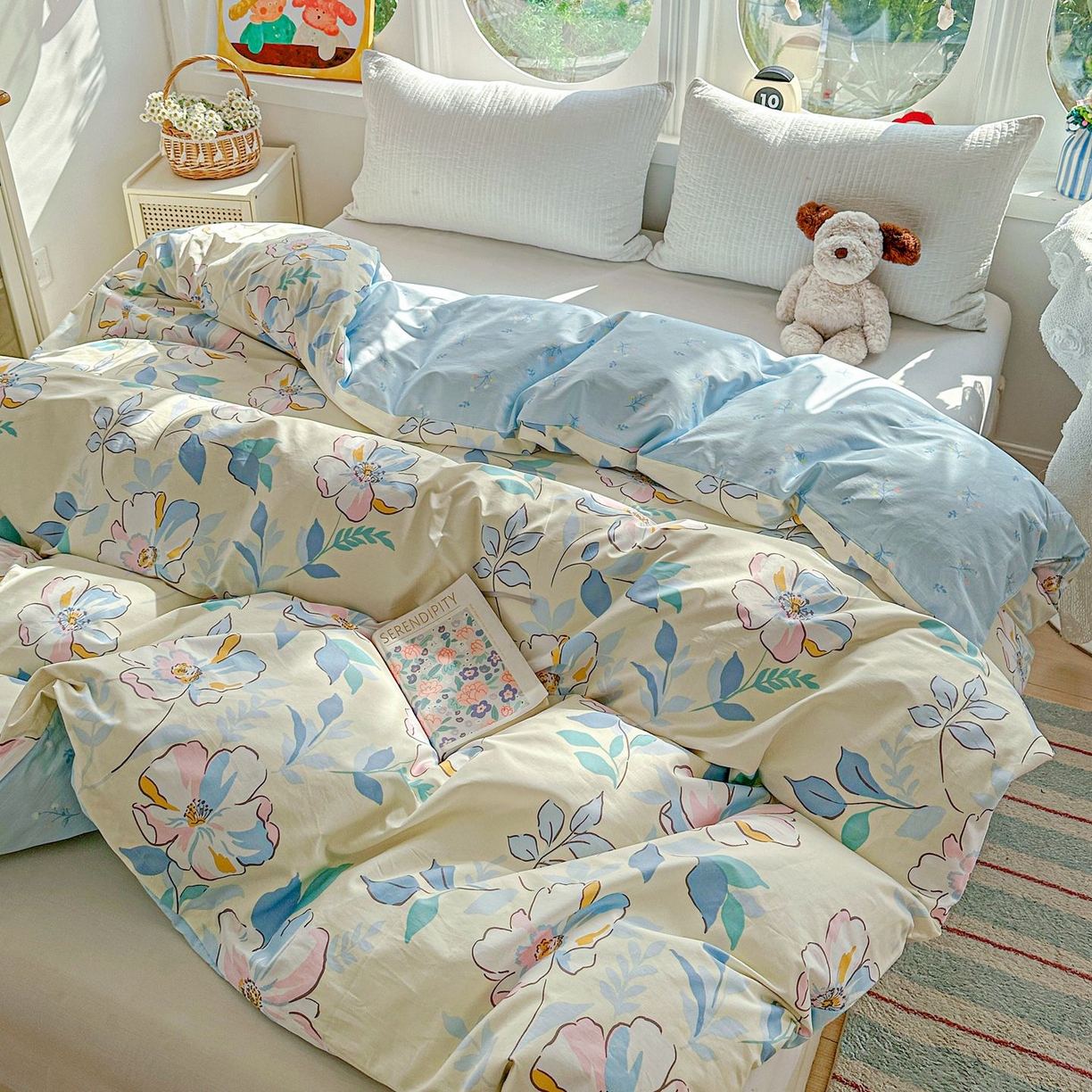 91家纺网 家纺一手货源 找家纺 恩泽家纺 2026新款13372ins全棉印花四件套单品系列-单被套 叶玲珑