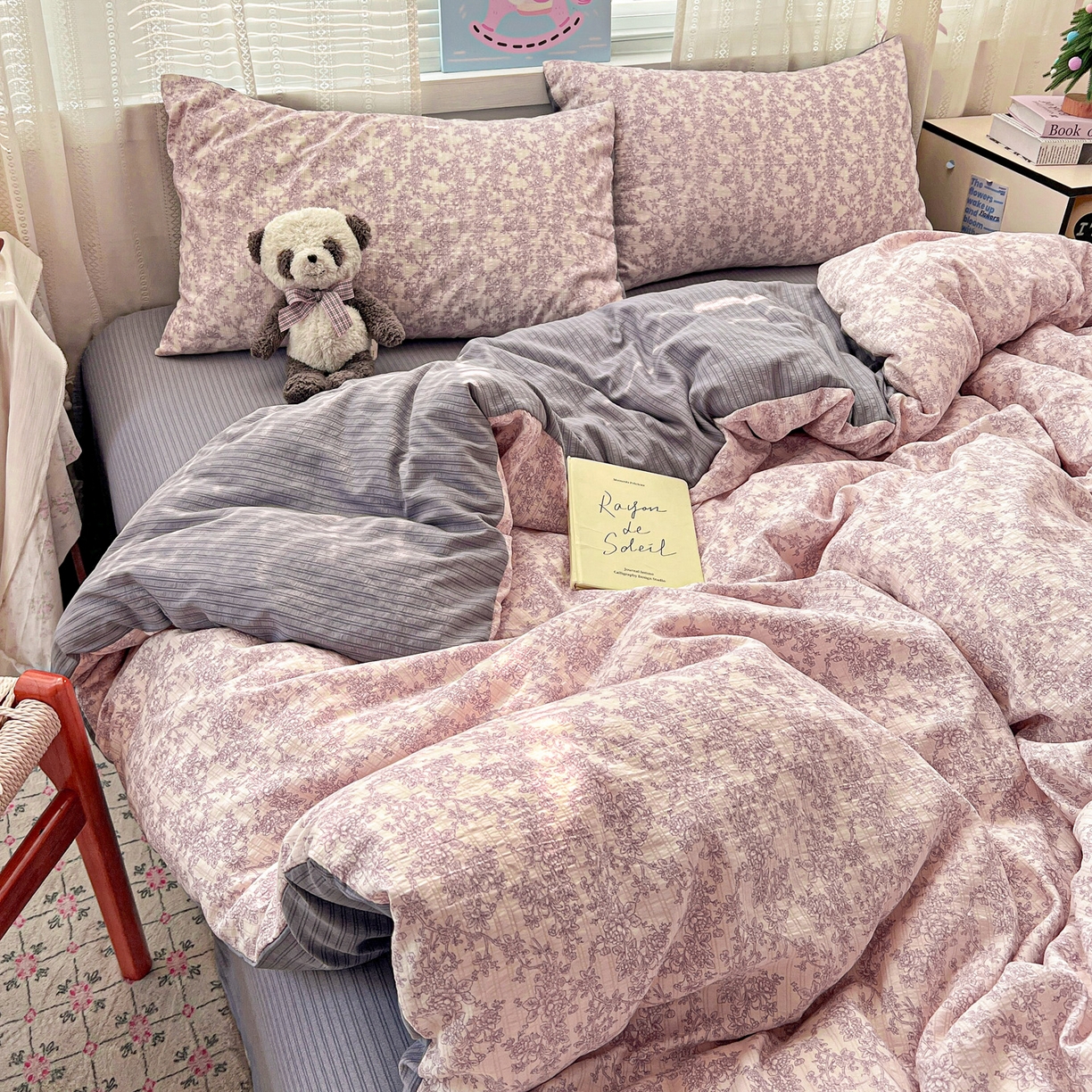 91家纺网 家纺一手货源 找家纺 王朝国际 2026新款A类彩竺棉印花四件套 紫丁香