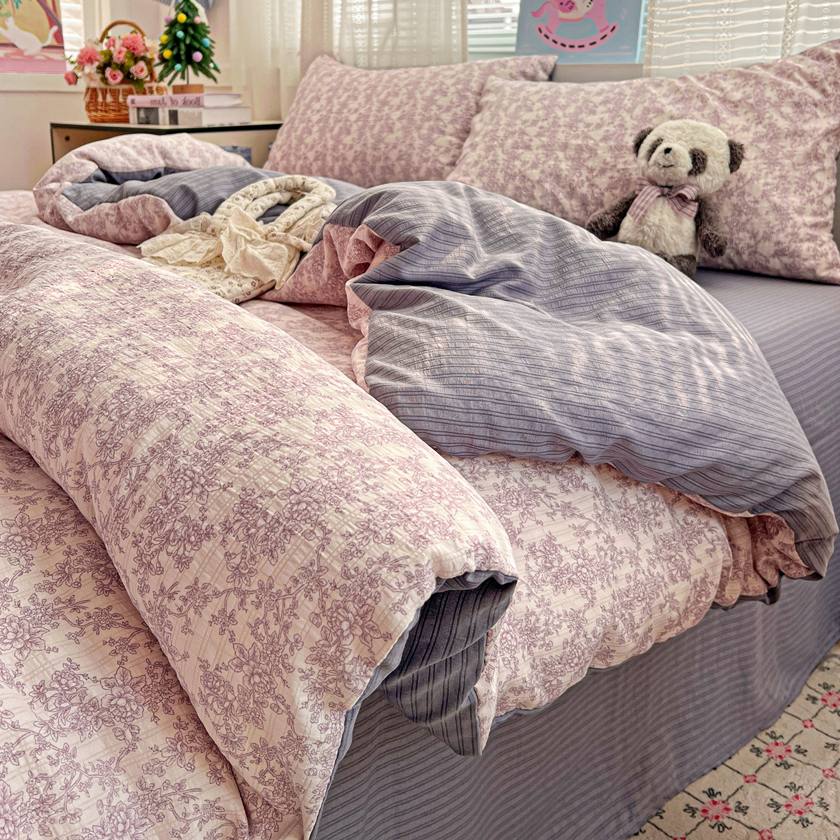 91家纺网 家纺一手货源 找家纺 王朝国际 2026新款A类彩竺棉印花四件套 紫丁香