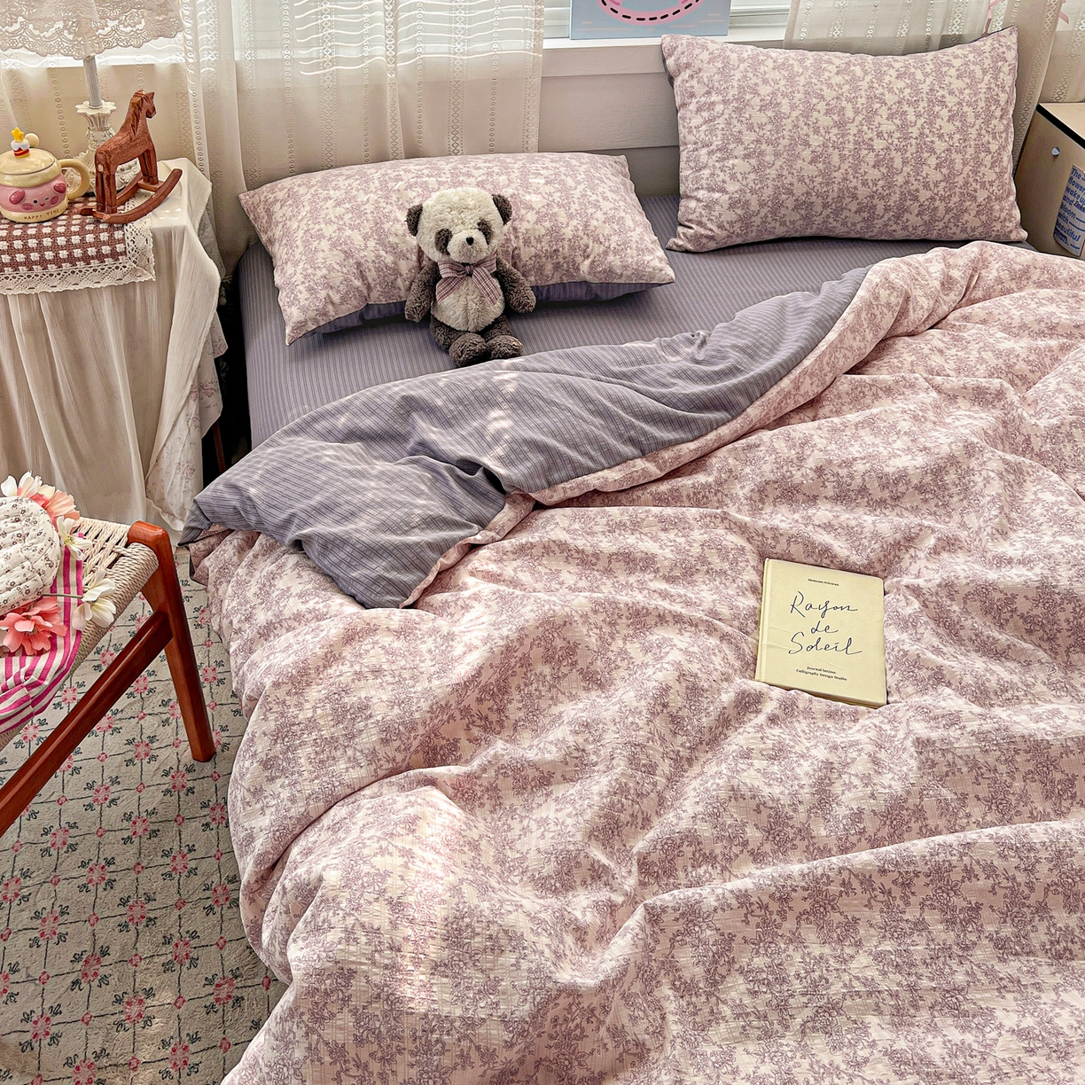 91家纺网 家纺一手货源 找家纺 王朝国际 2026新款A类彩竺棉印花四件套 紫丁香