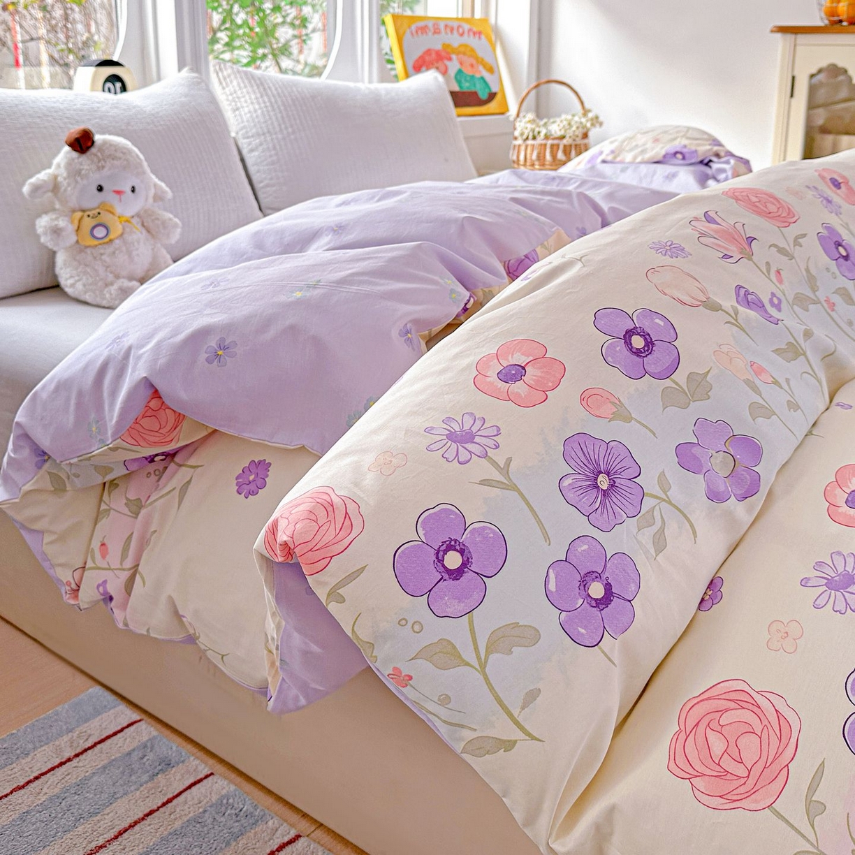 91家纺网 家纺一手货源 找家纺 恩泽家纺 2026新款13372ins全棉印花四件套单品系列-单被套 樱雪