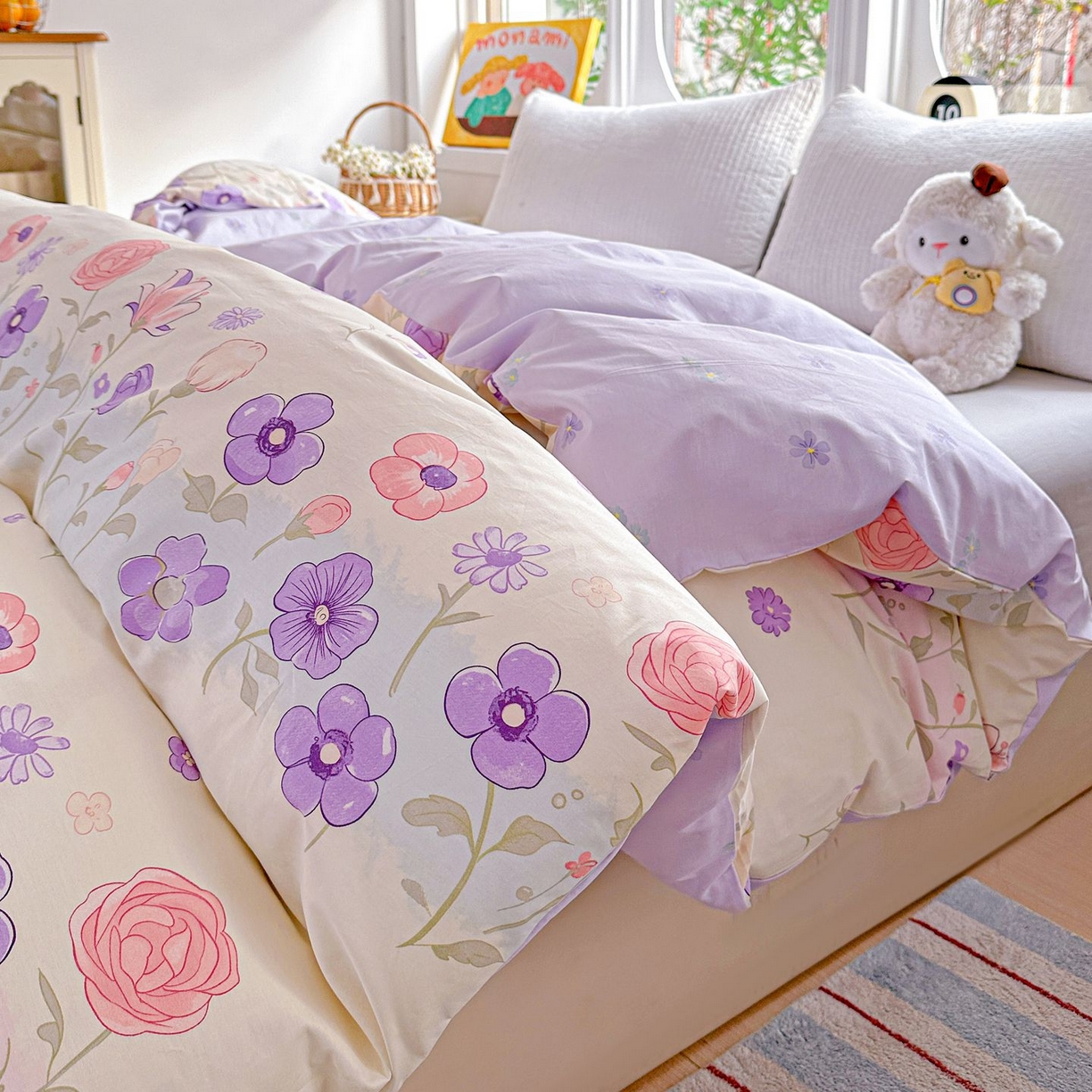 91家纺网 家纺一手货源 找家纺 恩泽家纺 2026新款13372ins全棉印花四件套单品系列-单被套 樱雪