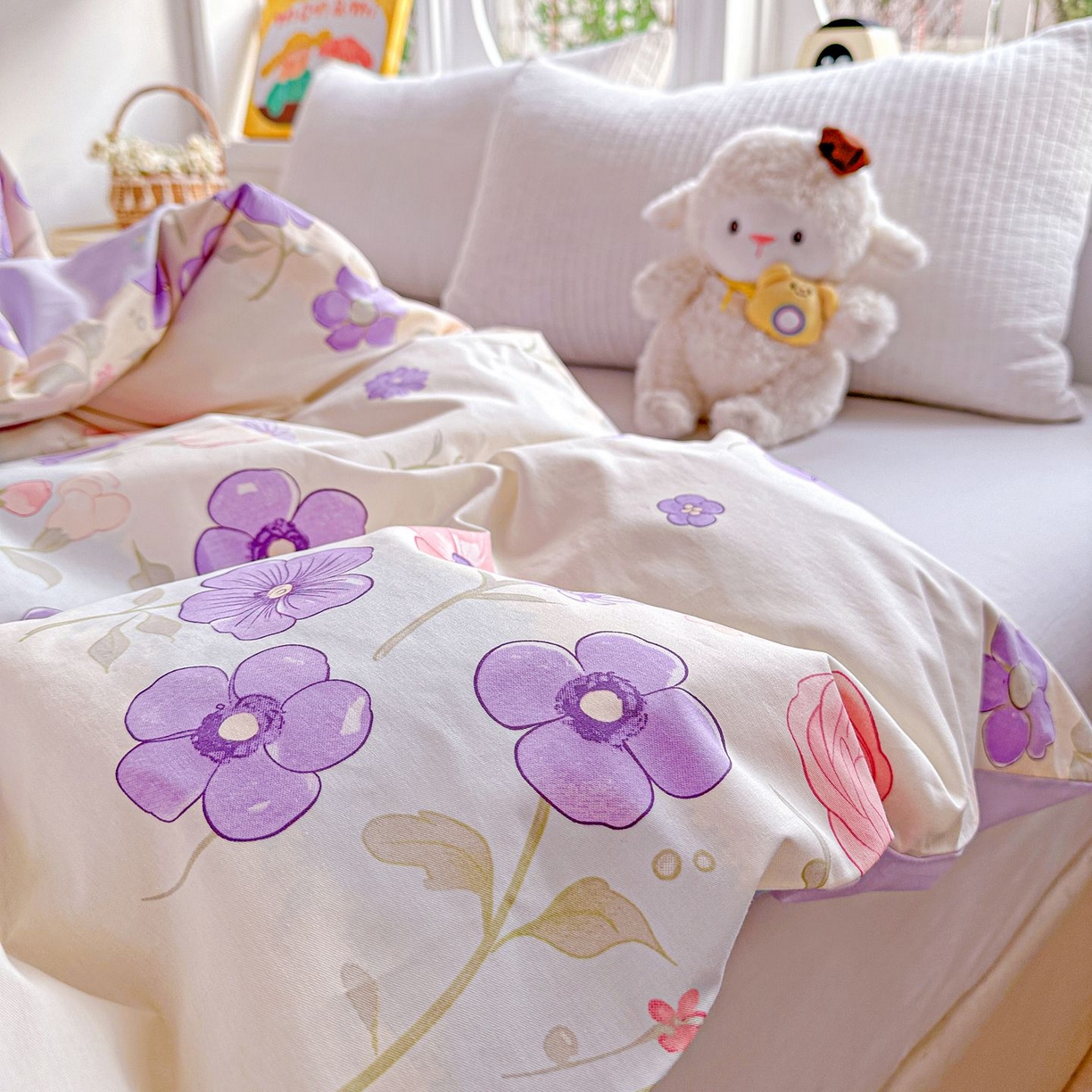 91家纺网 家纺一手货源 找家纺 恩泽家纺 2026新款13372ins全棉印花四件套单品系列-单被套 樱雪