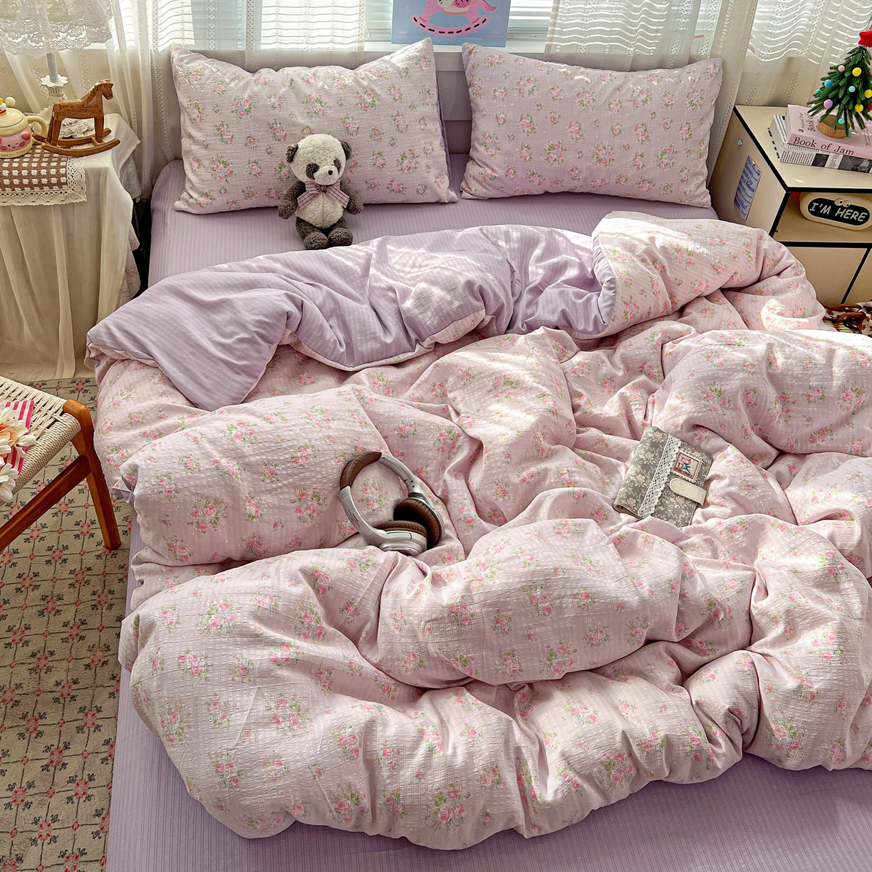 91家纺网 家纺一手货源 找家纺 王朝国际 2026新款A类彩竺棉印花四件套 紫陌