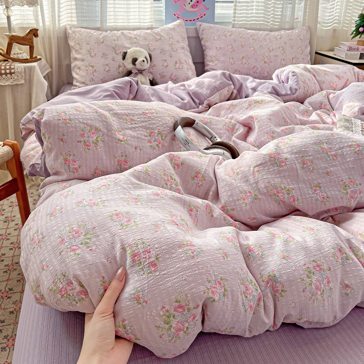 91家纺网 家纺一手货源 找家纺 王朝国际 2026新款A类彩竺棉印花四件套 紫陌