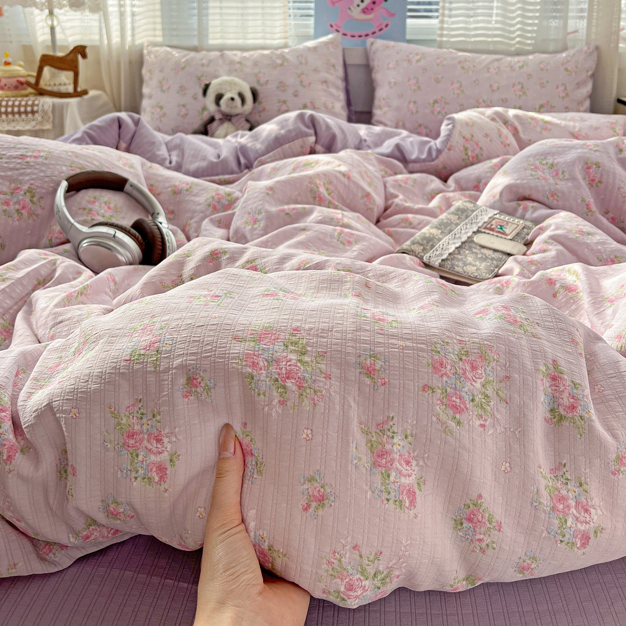 91家纺网 家纺一手货源 找家纺 王朝国际 2026新款A类彩竺棉印花四件套 紫陌