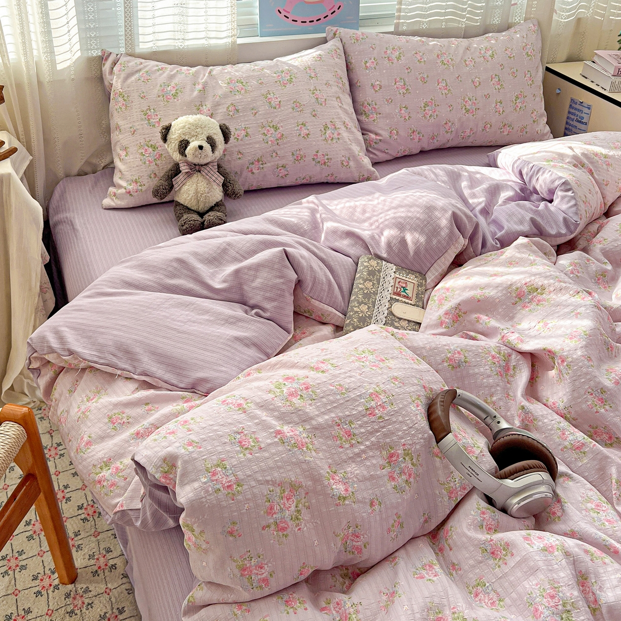 91家纺网 家纺一手货源 找家纺 王朝国际 2026新款A类彩竺棉印花四件套 紫陌