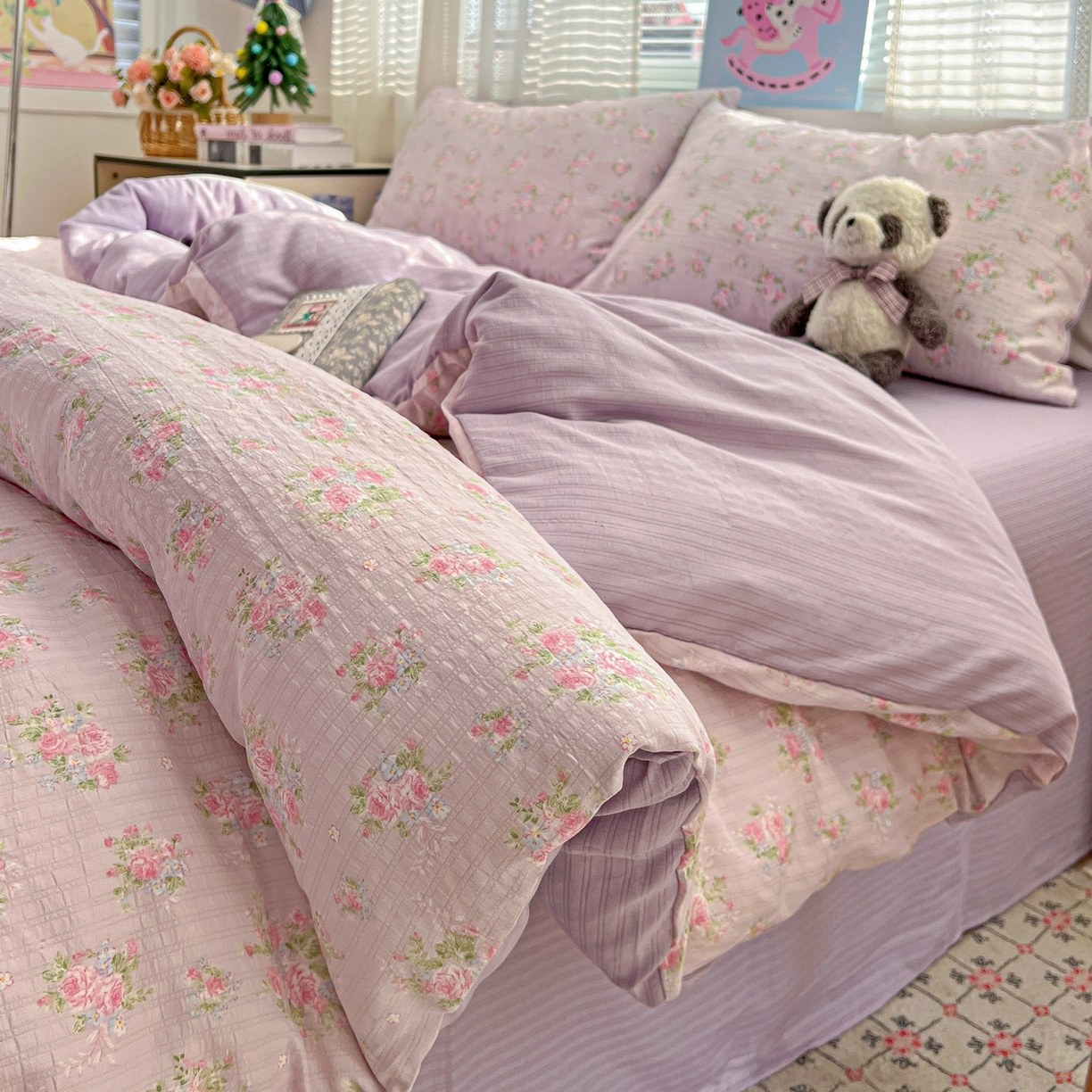 91家纺网 家纺一手货源 找家纺 王朝国际 2026新款A类彩竺棉印花四件套 紫陌