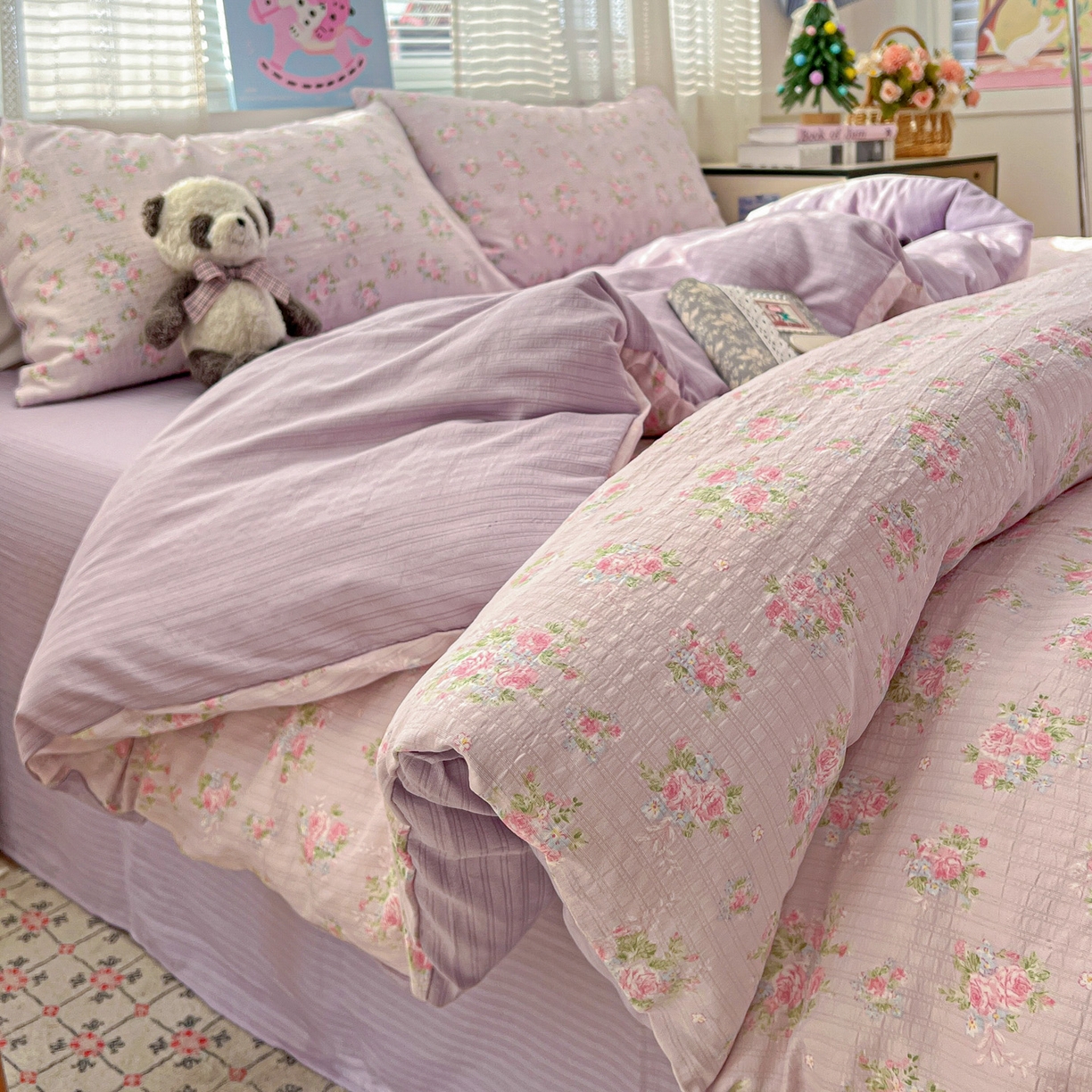 91家纺网 家纺一手货源 找家纺 王朝国际 2026新款A类彩竺棉印花四件套 紫陌