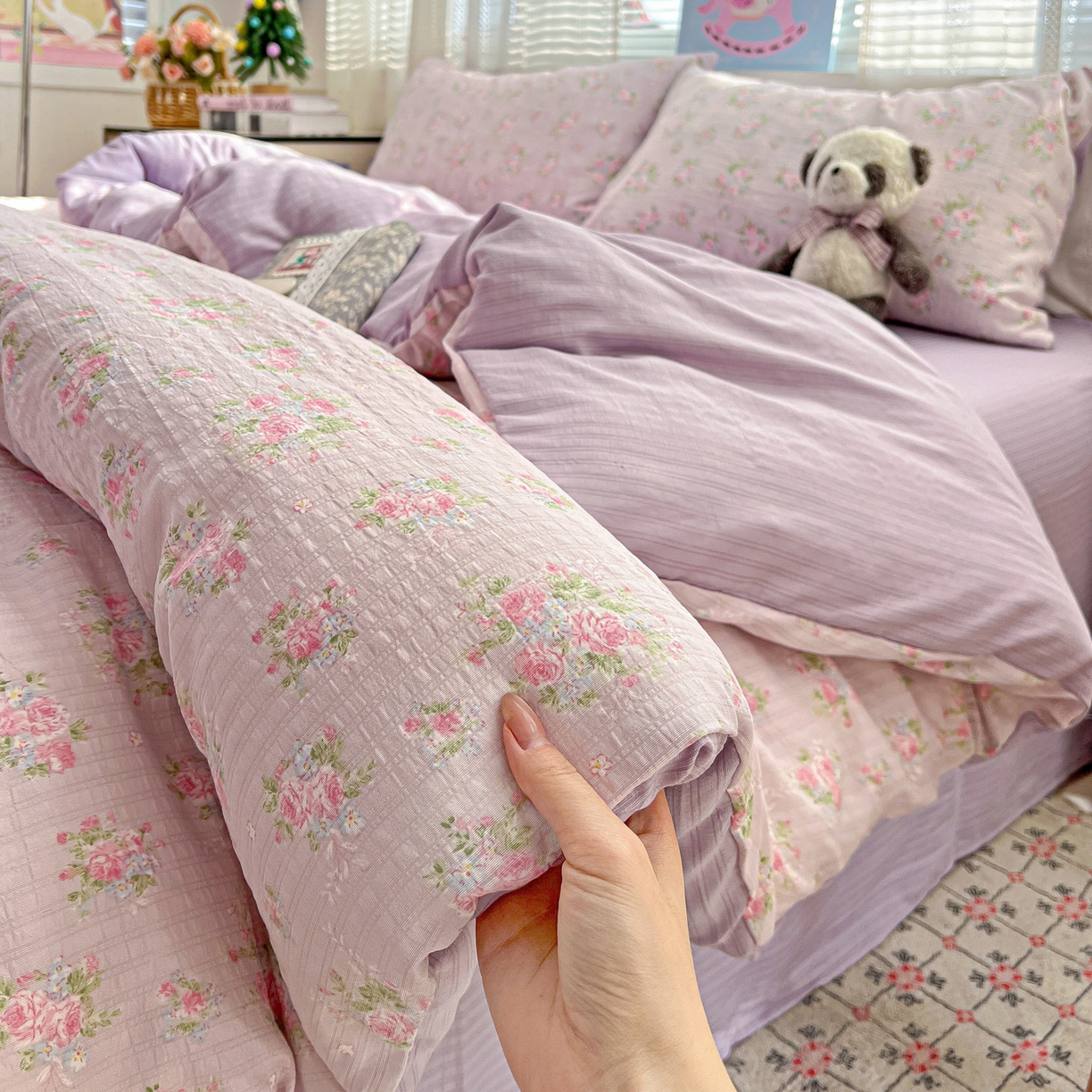 91家纺网 家纺一手货源 找家纺 王朝国际 2026新款A类彩竺棉印花四件套 紫陌