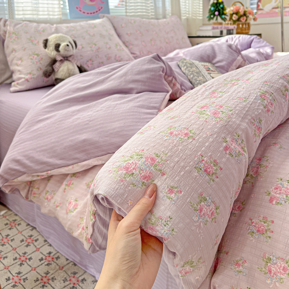 91家纺网 家纺一手货源 找家纺 王朝国际 2026新款A类彩竺棉印花四件套 紫陌