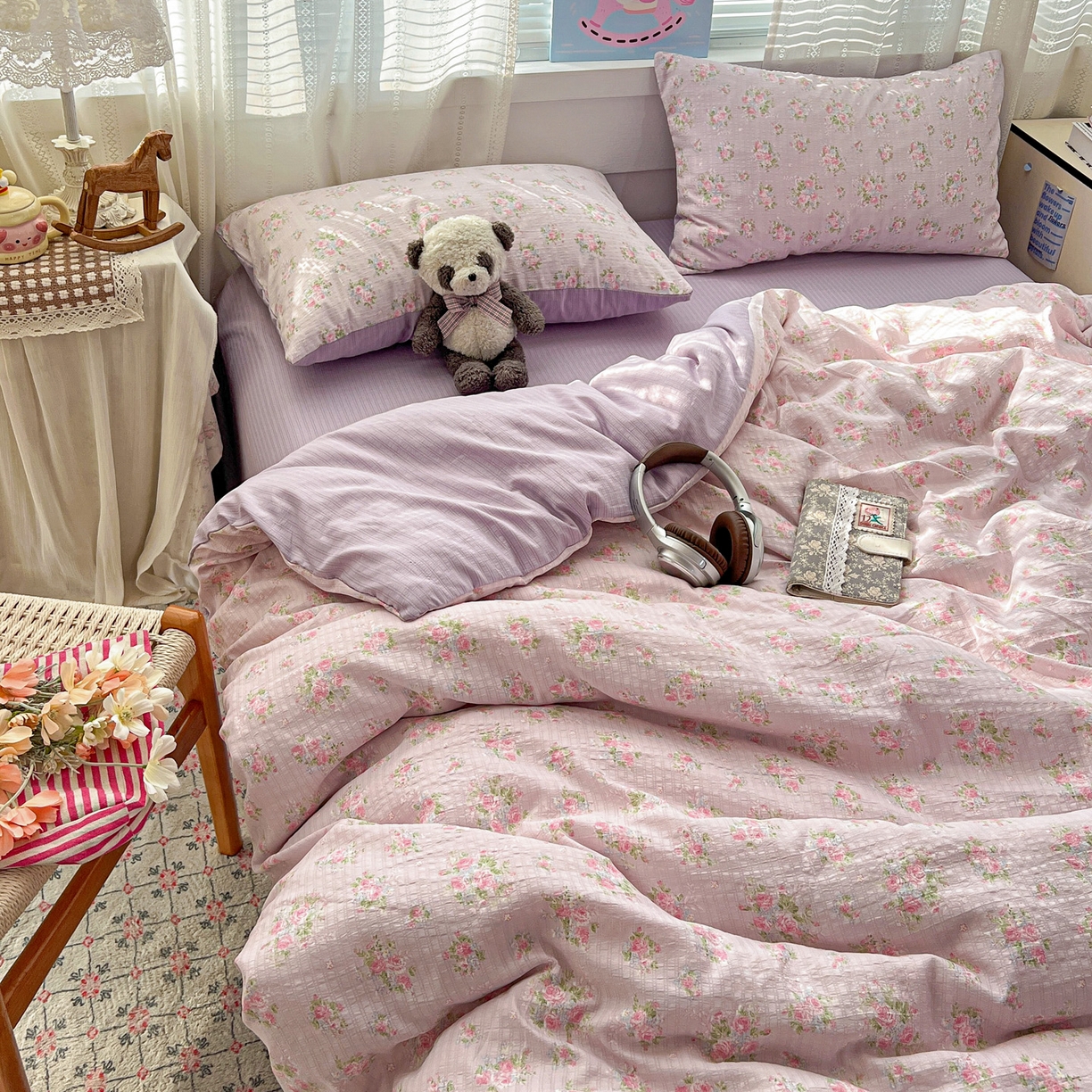 91家纺网 家纺一手货源 找家纺 王朝国际 2026新款A类彩竺棉印花四件套 紫陌