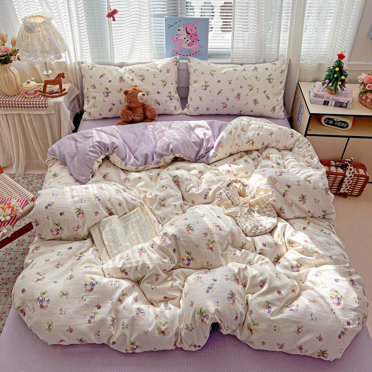 91家纺网 家纺一手货源 找家纺 王朝国际 2026新款A类彩竺棉印花四件套 紫葡萄