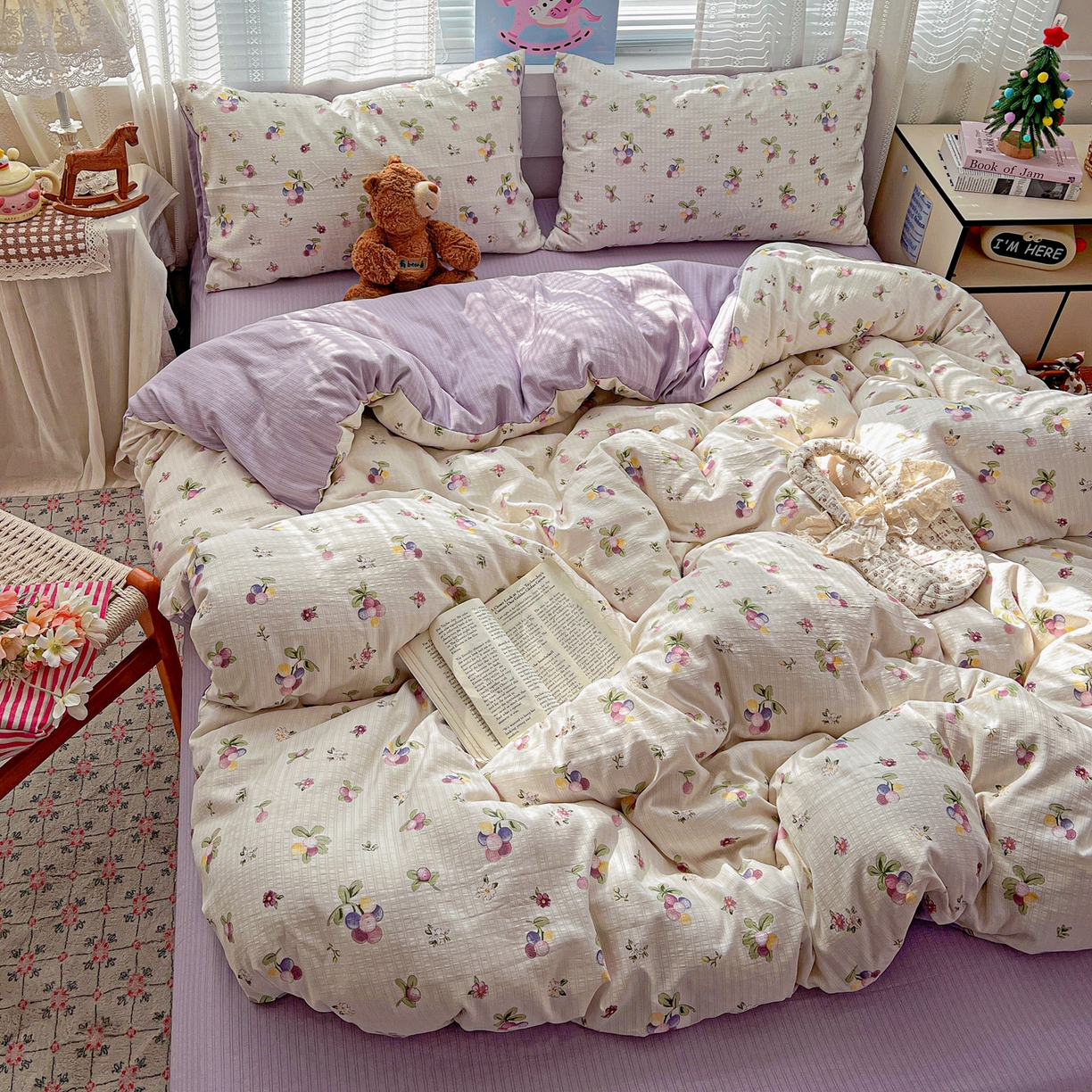 91家纺网 家纺一手货源 找家纺 王朝国际 2026新款A类彩竺棉印花四件套 紫葡萄