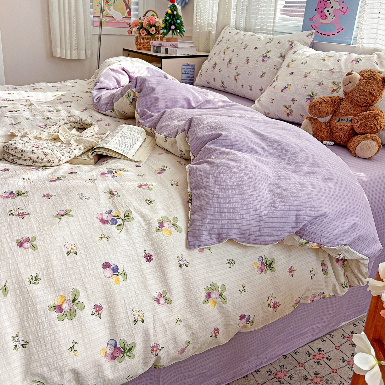 91家纺网 家纺一手货源 找家纺 王朝国际 2026新款A类彩竺棉印花四件套 紫葡萄