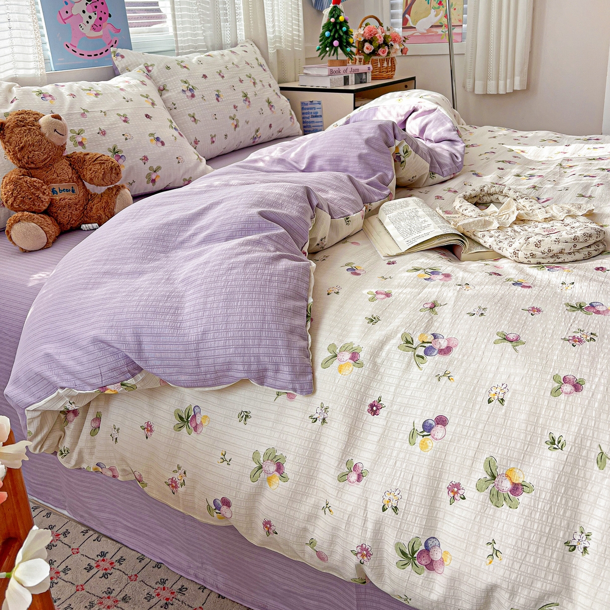 91家纺网 家纺一手货源 找家纺 王朝国际 2026新款A类彩竺棉印花四件套 紫葡萄