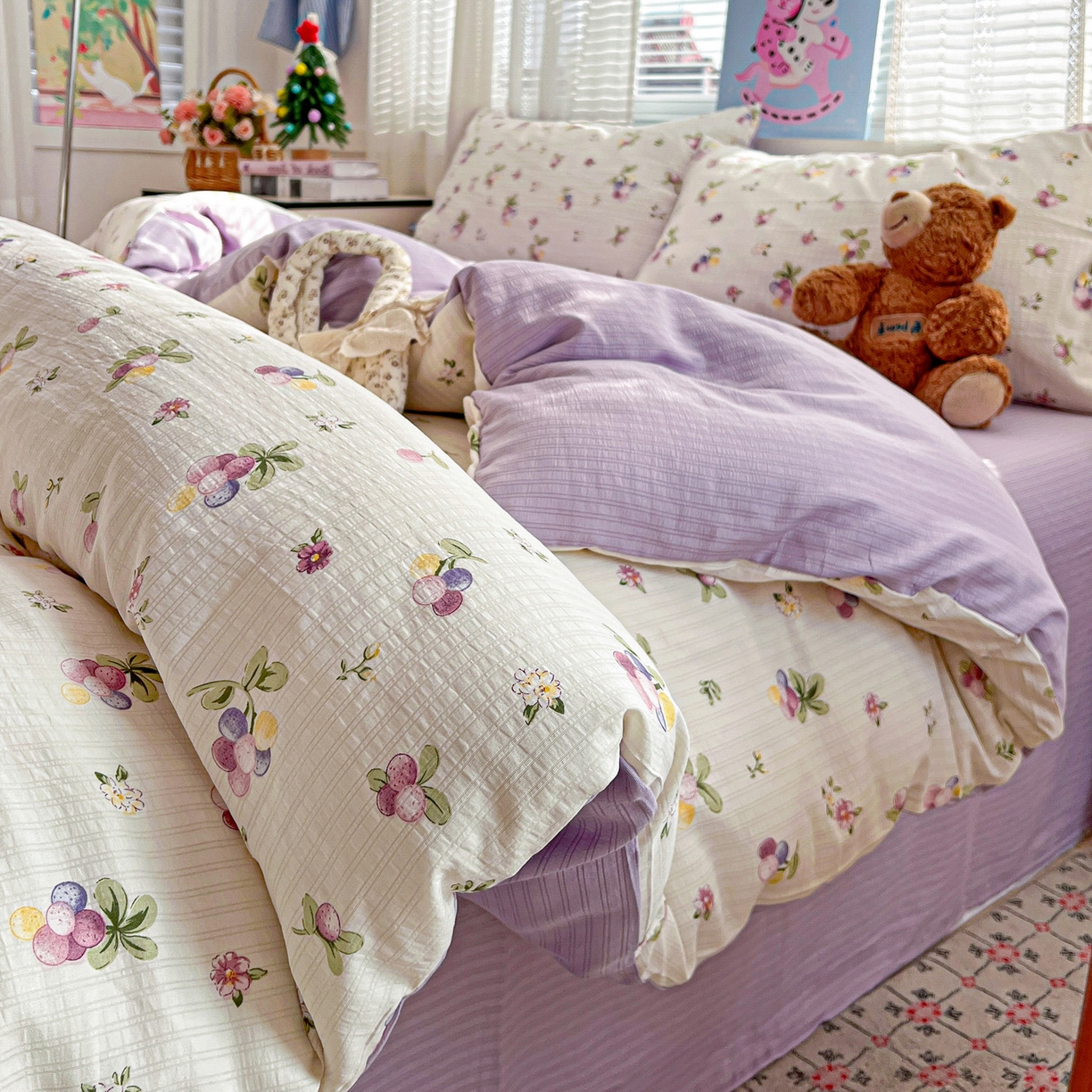 91家纺网 家纺一手货源 找家纺 王朝国际 2026新款A类彩竺棉印花四件套 紫葡萄