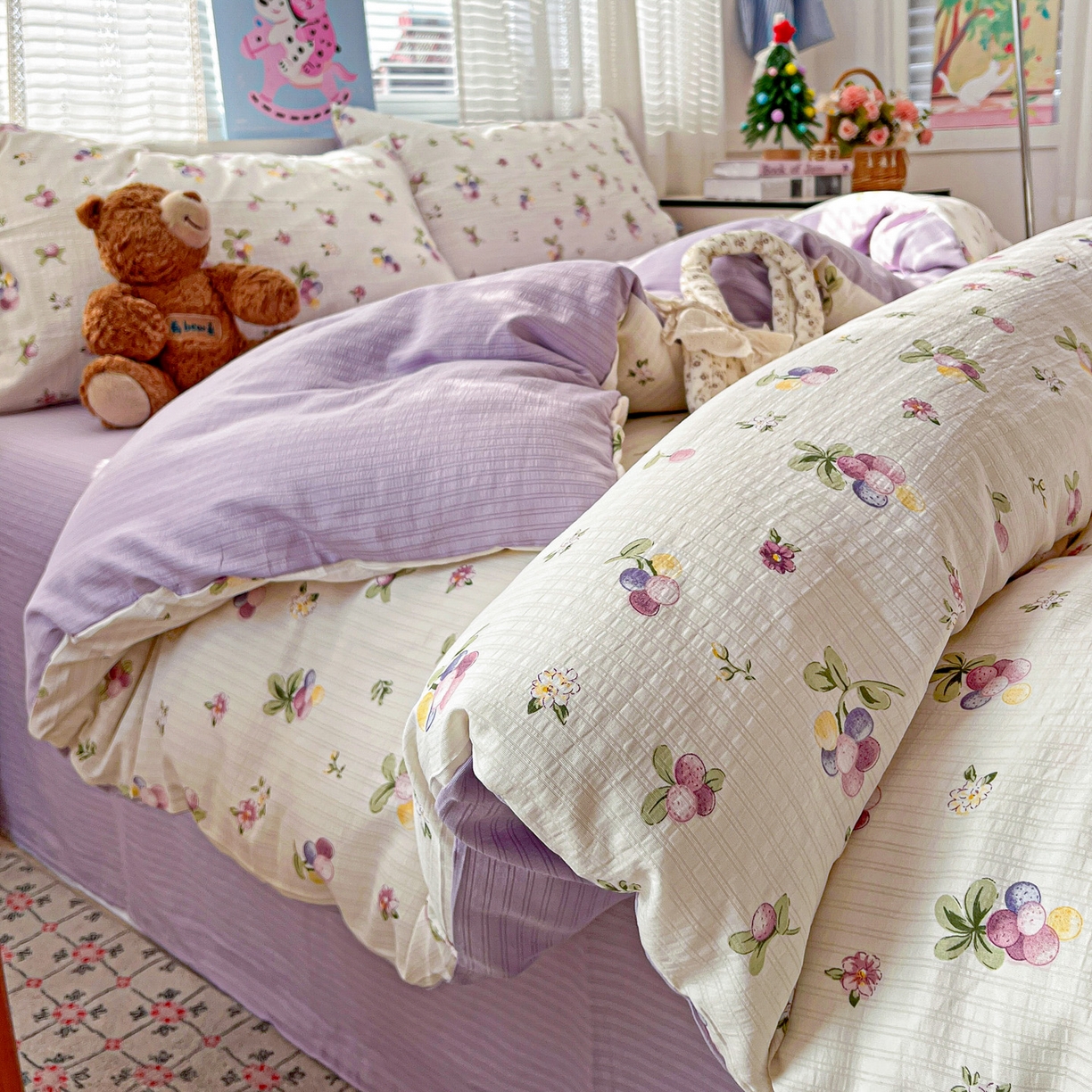 91家纺网 家纺一手货源 找家纺 王朝国际 2026新款A类彩竺棉印花四件套 紫葡萄