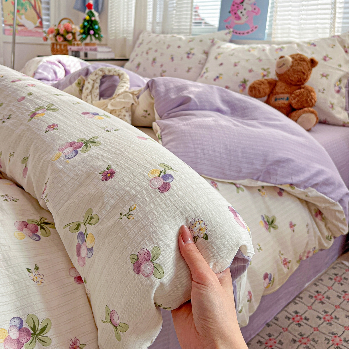 91家纺网 家纺一手货源 找家纺 王朝国际 2026新款A类彩竺棉印花四件套 紫葡萄