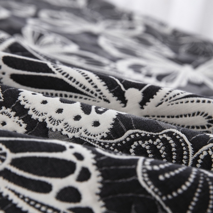 91家纺网 家纺一手货源 找家纺 双层纱家居 2026新款梦蝶三层纱床盖飞边款四件套 梦蝶-黑色