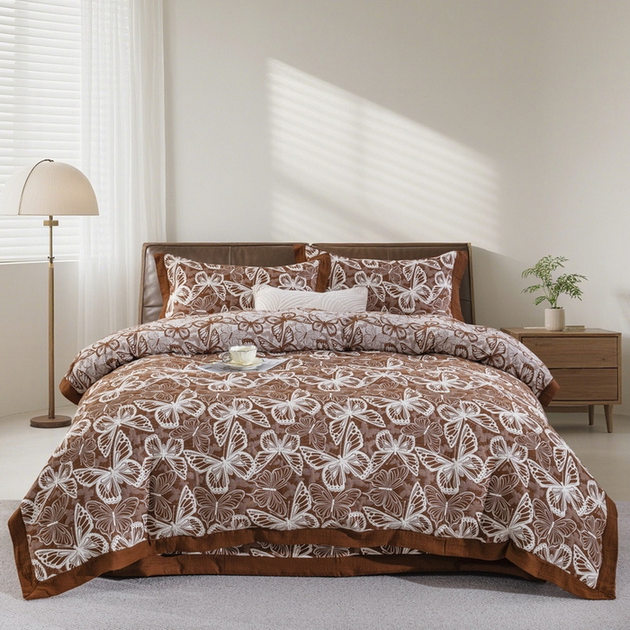 91家纺网 家纺一手货源 找家纺 （总）双层纱家居 2026新款梦蝶三层纱床盖飞边款四件套