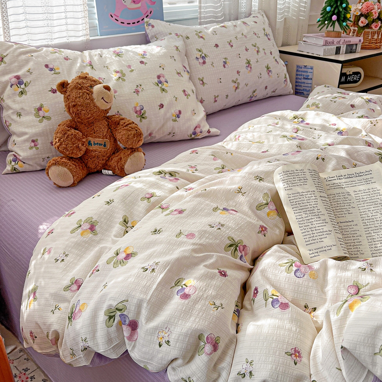 91家纺网 家纺一手货源 找家纺 王朝国际 2026新款A类彩竺棉印花四件套 紫葡萄