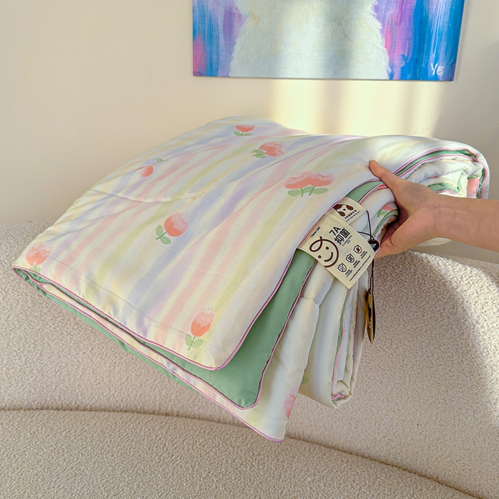 老帅的工厂店 2026新款A类水洗皱皱纱7A抑菌夏被夏凉被空调被 水彩樱桃