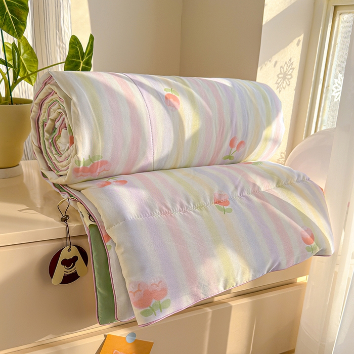 91家纺网 家纺一手货源 找家纺 老帅的工厂店 2026新款A类水洗皱皱纱7A抑菌夏被夏凉被空调被 水彩樱桃