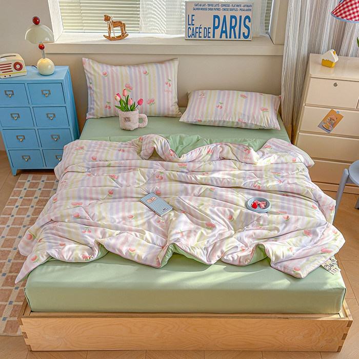 91家纺网 家纺一手货源 找家纺 老帅的工厂店 2026新款A类水洗皱皱纱7A抑菌夏被夏凉被空调被 水彩樱桃