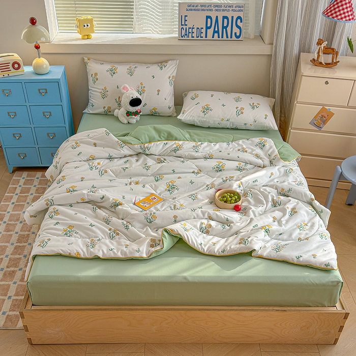 91家纺网 家纺一手货源 找家纺 老帅的工厂店 2026新款A类水洗皱皱纱7A抑菌夏被夏凉被空调被 田园诗集