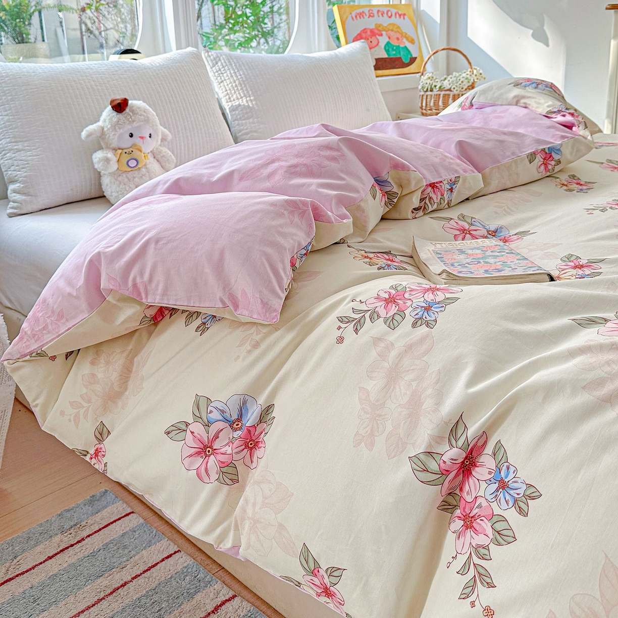 91家纺网 家纺一手货源 找家纺 恩泽家纺 2026新款13372ins全棉印花四件套单品系列-单被套 玉兰芬芳