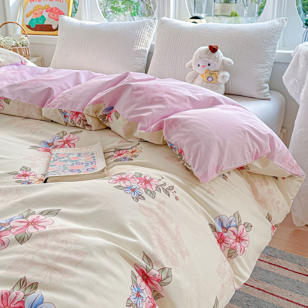 91家纺网 家纺一手货源 找家纺 恩泽家纺 2026新款13372ins全棉印花四件套单品系列-单被套 玉兰芬芳