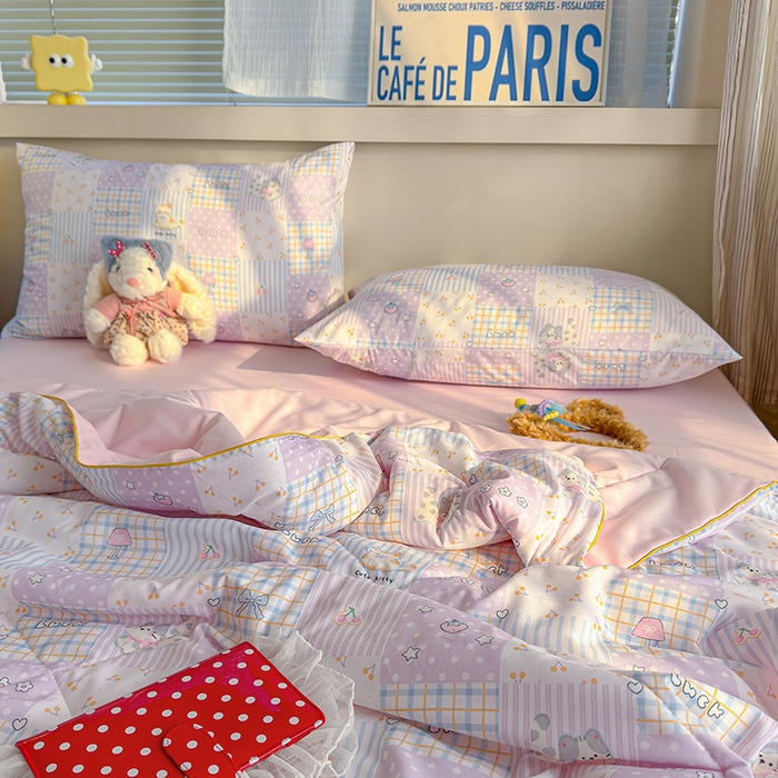 91家纺网 家纺一手货源 找家纺 老帅的工厂店 2026新款A类水洗皱皱纱7A抑菌夏被夏凉被空调被 童趣拼格