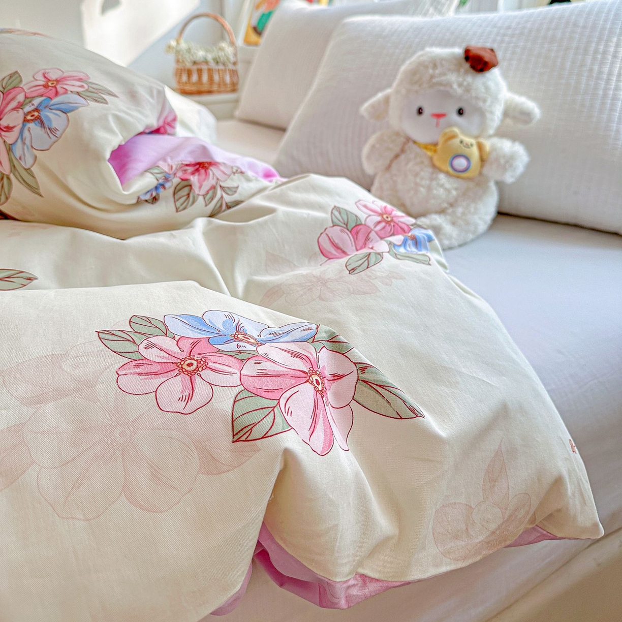 91家纺网 家纺一手货源 找家纺 恩泽家纺 2026新款13372ins全棉印花四件套单品系列-单被套 玉兰芬芳