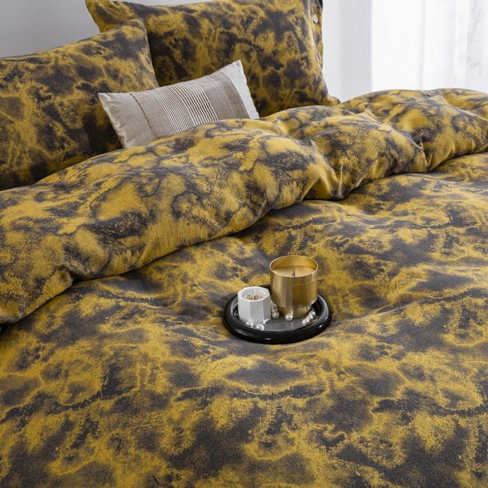 91家纺网 家纺一手货源 找家纺 双层纱家居 2026新款全棉纯棉色织提花双层纱纽扣款四件套-谜韵莎华 谜韵莎华-黑金色