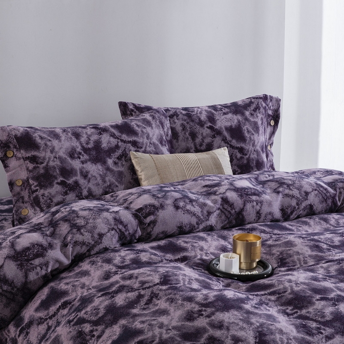 91家纺网 家纺一手货源 找家纺 双层纱家居 2026新款全棉纯棉色织提花双层纱纽扣款四件套-谜韵莎华 谜韵莎华-紫色