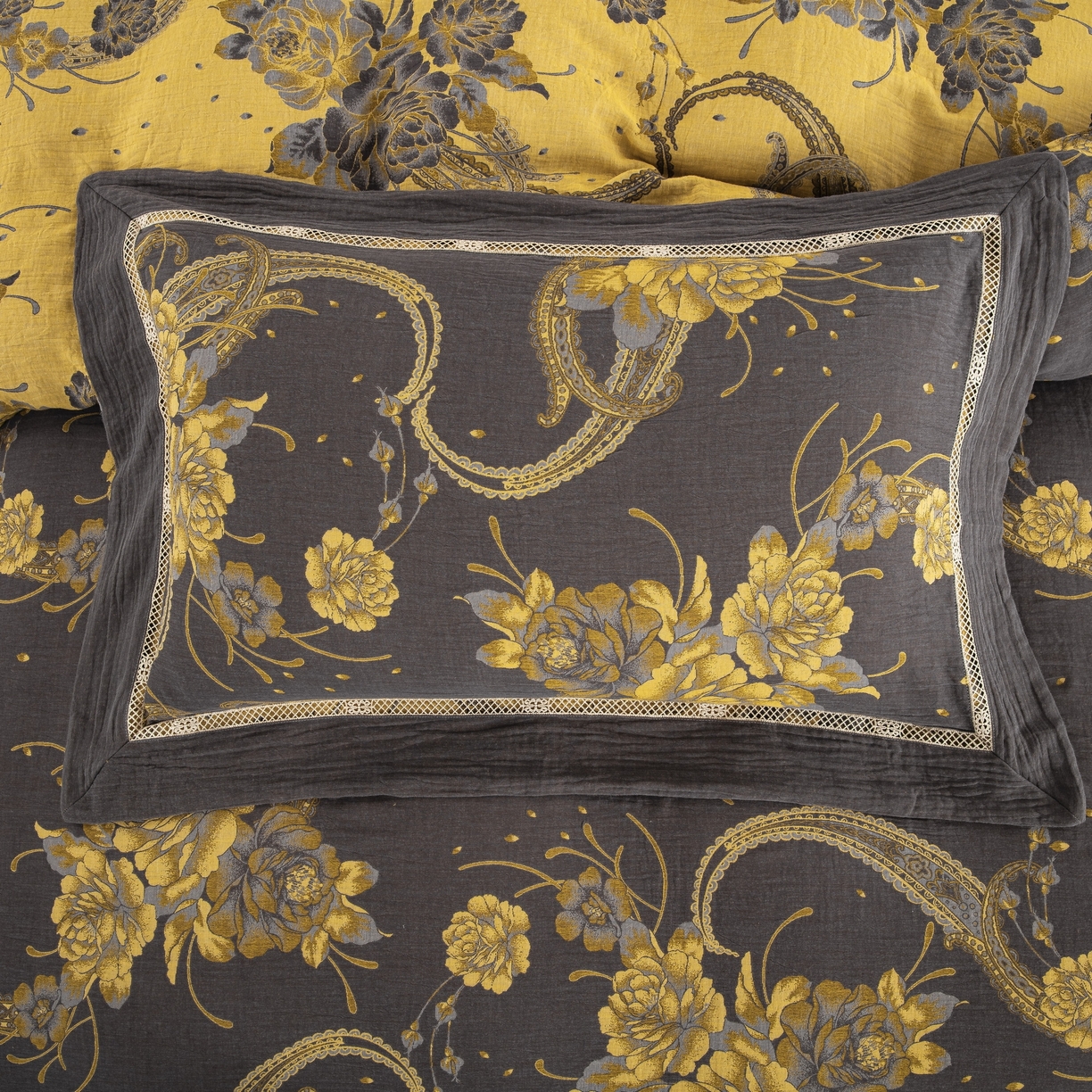 91家纺网 家纺一手货源 找家纺 （总）双层纱家居 2026新款镂空加宽飞边全棉纯棉色织提花双层纱四件套-芳华