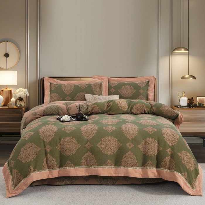 91家纺网 家纺一手货源 找家纺 （总）双层纱家居 2026新款中式图腾镂空加宽飞边款四件套-卡若琳