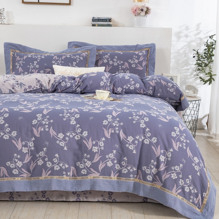 91家纺网 家纺一手货源 找家纺 （总）双层纱家居 2026新款轻奢系列铃兰镂空飞边款四件套-莫兰迪