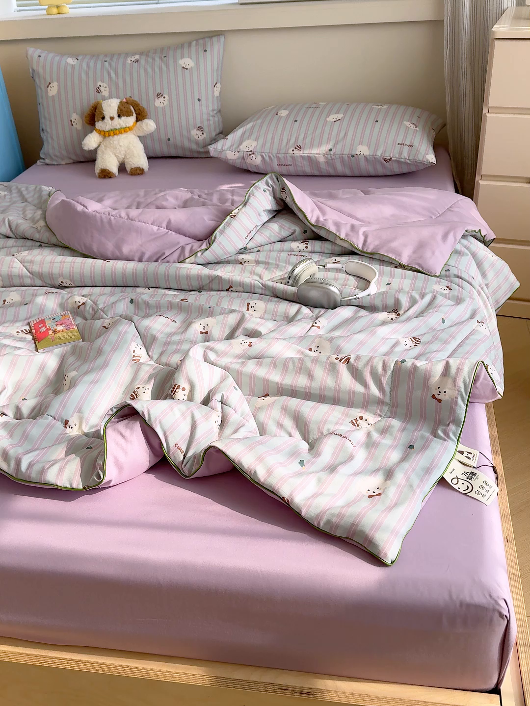 91家纺网 家纺一手货源 找家纺 老帅的工厂店 2026新款A类水洗皱皱纱7A抑菌夏被夏凉被空调被 旺仔狗